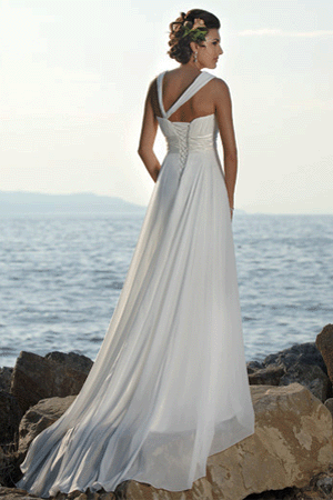 greek wedding dress on the beach