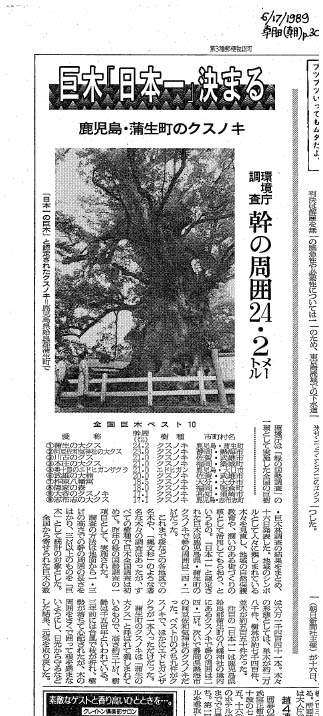 平成元年・環境庁「全国の巨樹・巨木林調査」結果発表を報じる当時の新聞記事