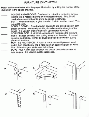 Homes Woodworking Joints Worksheet
