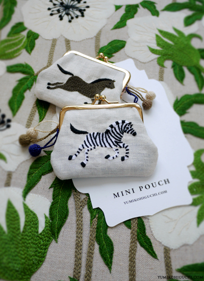 zebra and horse embroidery mini pouch by yumiko higuchi